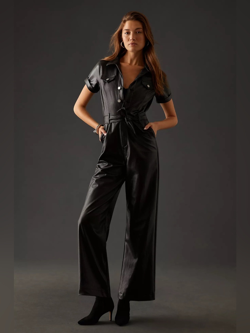 Paige Anessa Faux Leather Jumpsuit